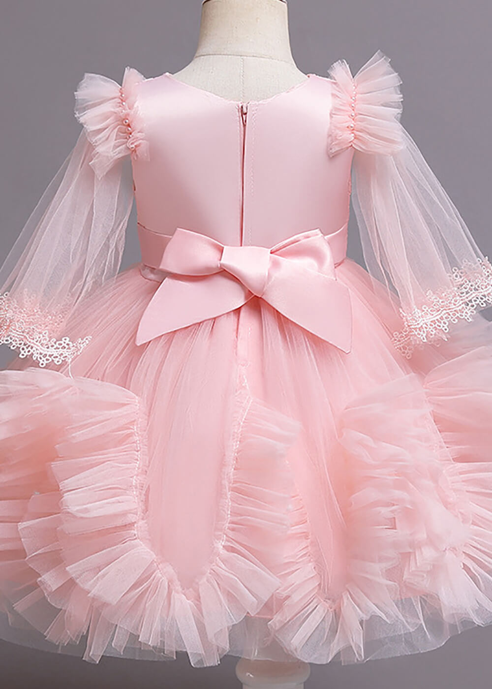 Long Sleeve A-line Round Neck Tulle Flower Girl Dress With Bow
