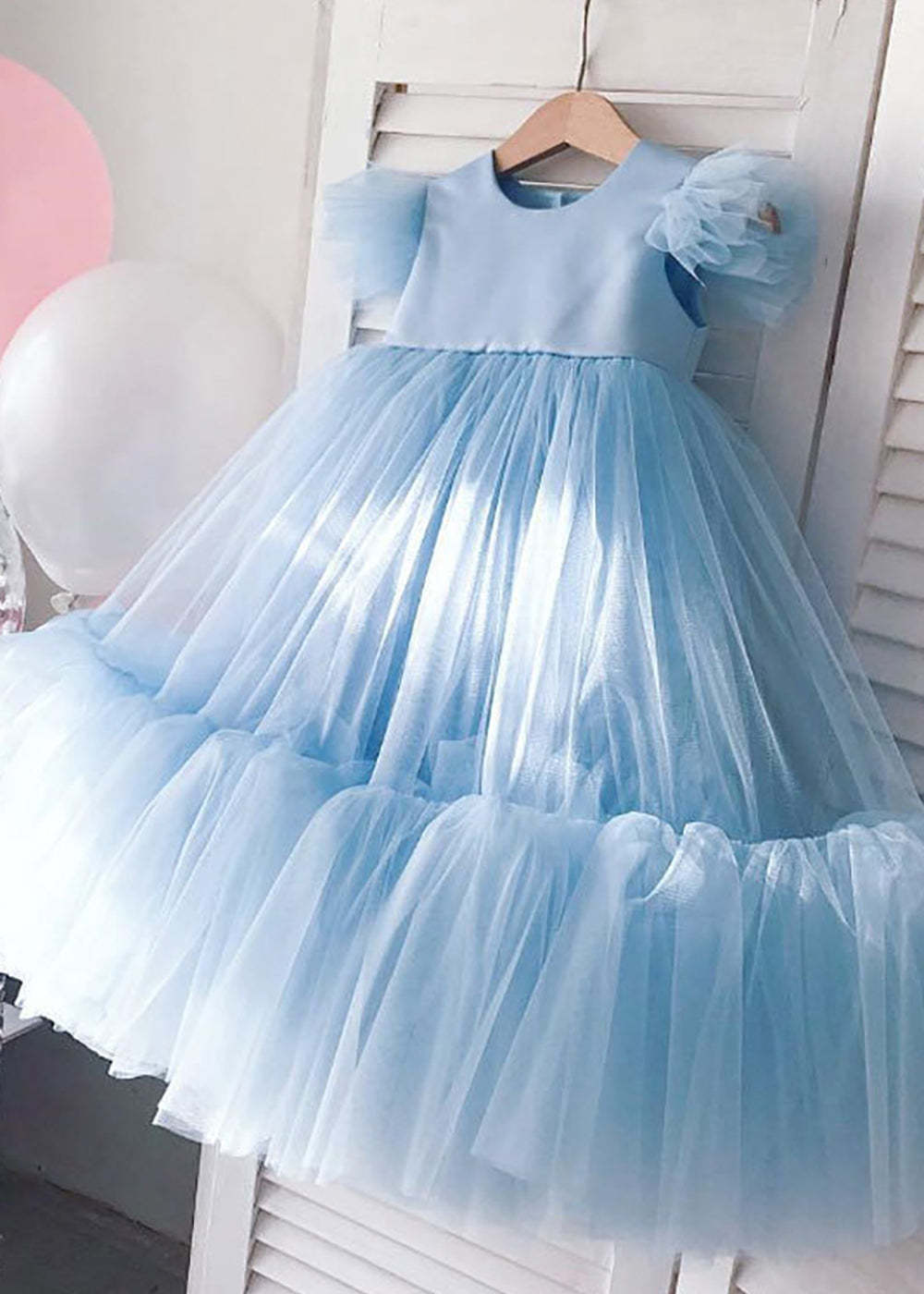Cap Sleeve Tulle A-line Round Neck Midi Flower Girl Dress