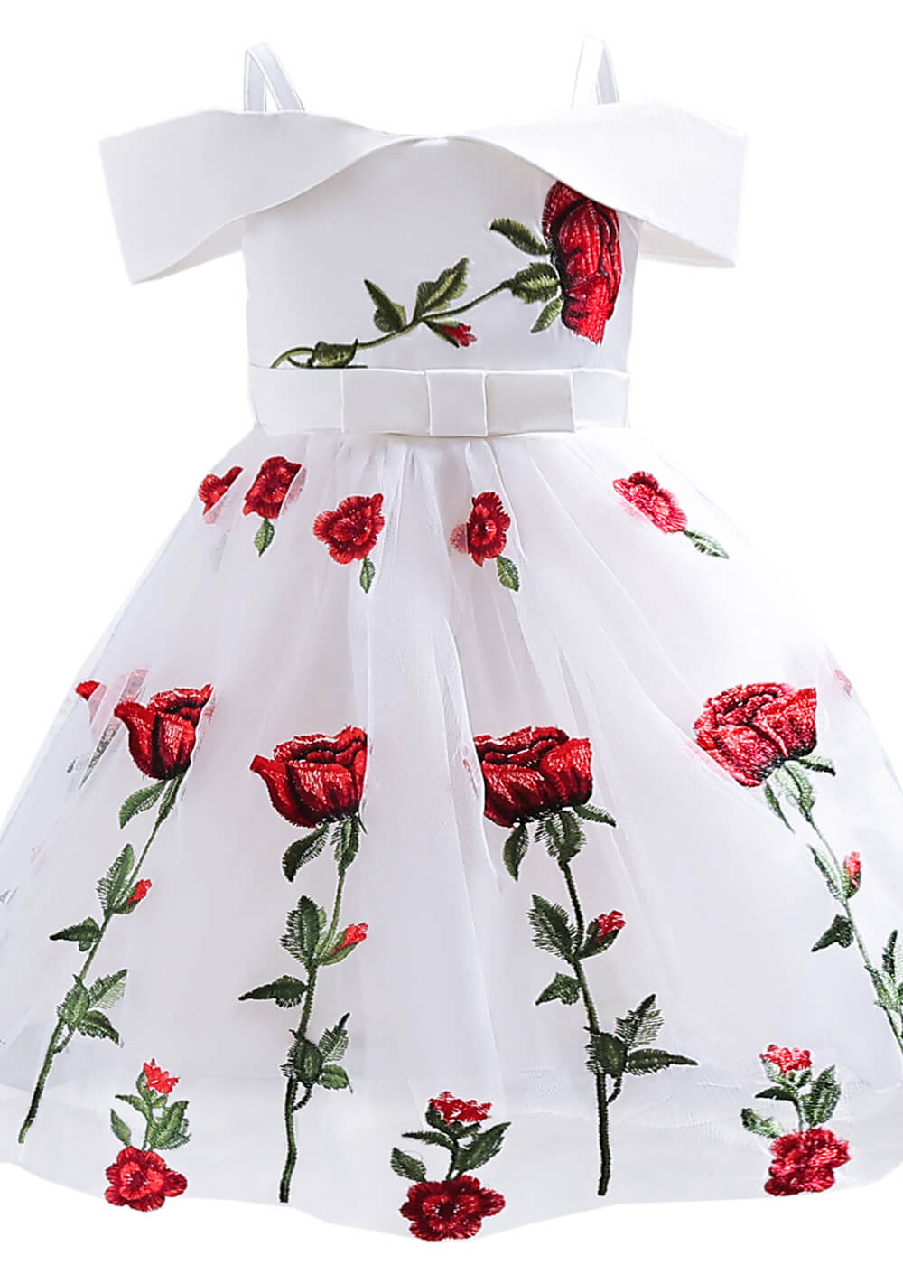 Rose Embroidery Off The Shoulder Tulle A-line Flower Girl Dress