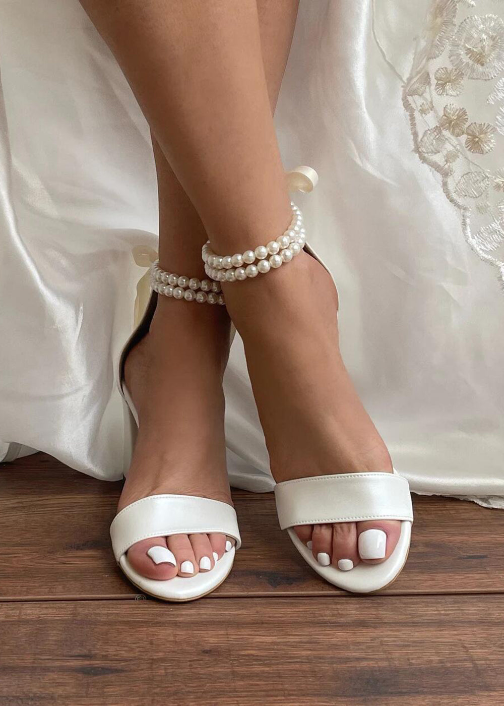 White chunky heels with ankle strap hotsell