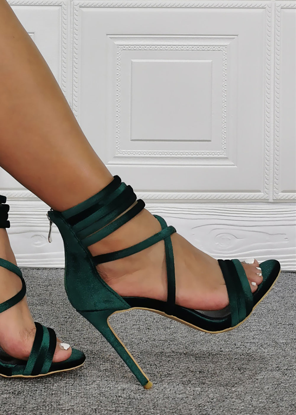 Dark Green Velvet Heel Sandals