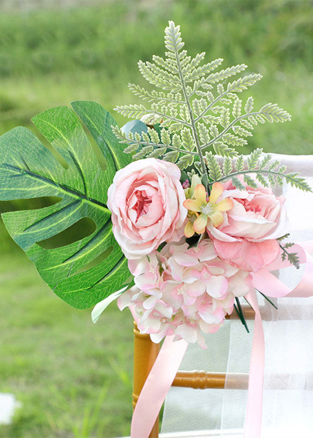 2 PCS Pink Chair Aisle Flowers Decoration