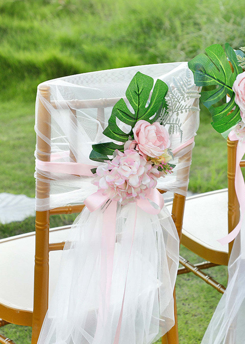 2 PCS Pink Chair Aisle Flowers Decoration
