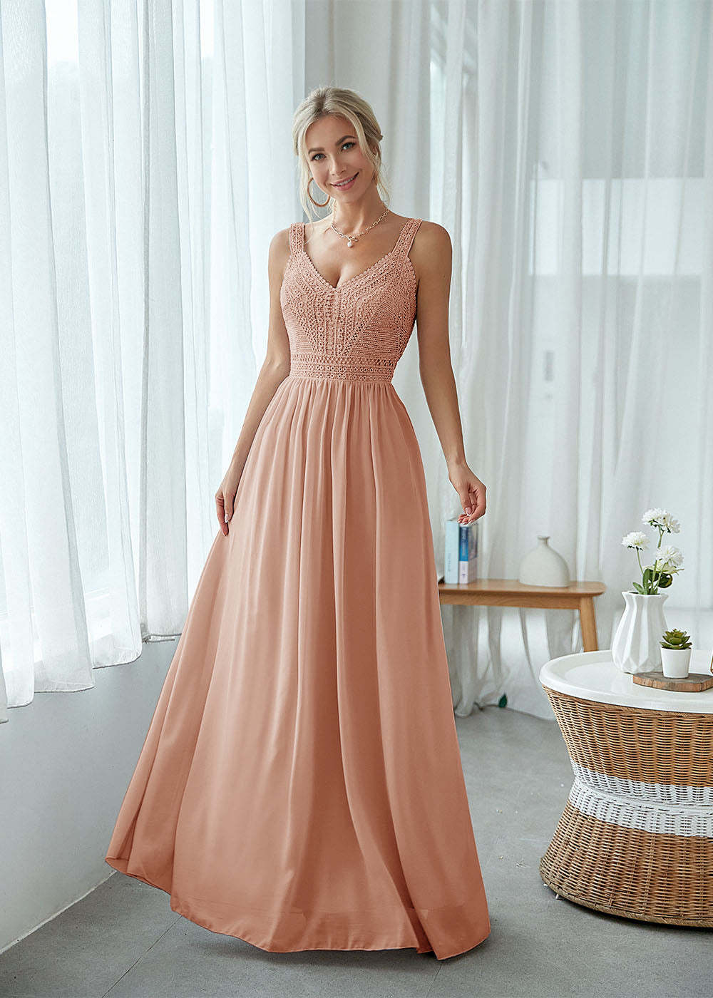 Straps Maxi Dress with Lace