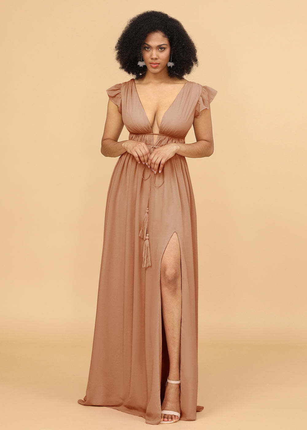 Long V-neck Bridesmaid Dress with Split