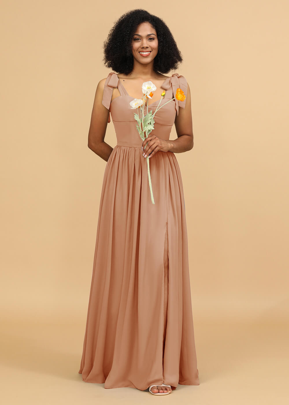 Long A-line Chiffon Strap Bridesmaid Dress
