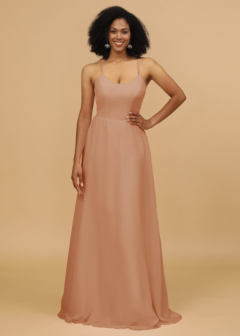 Scoop Neck Strap Chiffon Bridesmaid Dress
