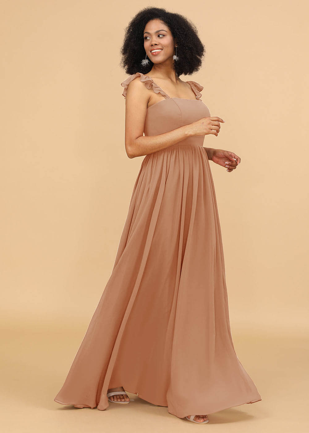 A-line Square Neck Straps Bridesmaid Dress