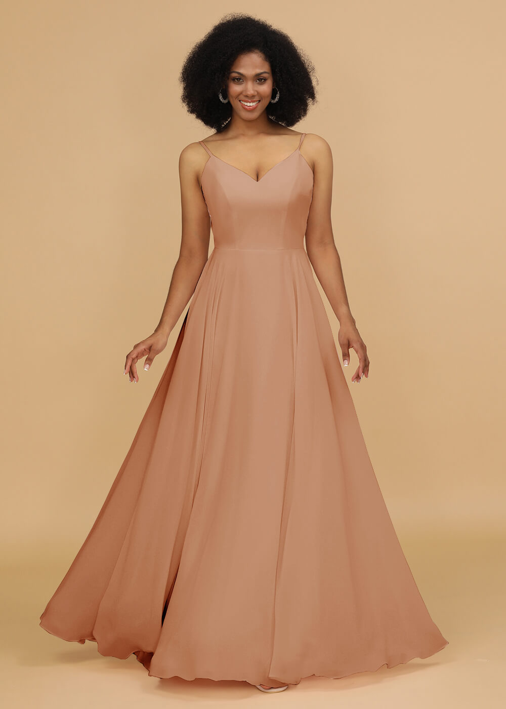 Chiffon V-neck Spaghetti Strap Bridesmaid Dress
