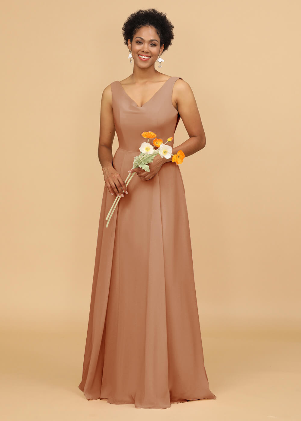 Cowl Back A-line Maxi Bridesmaid Dress