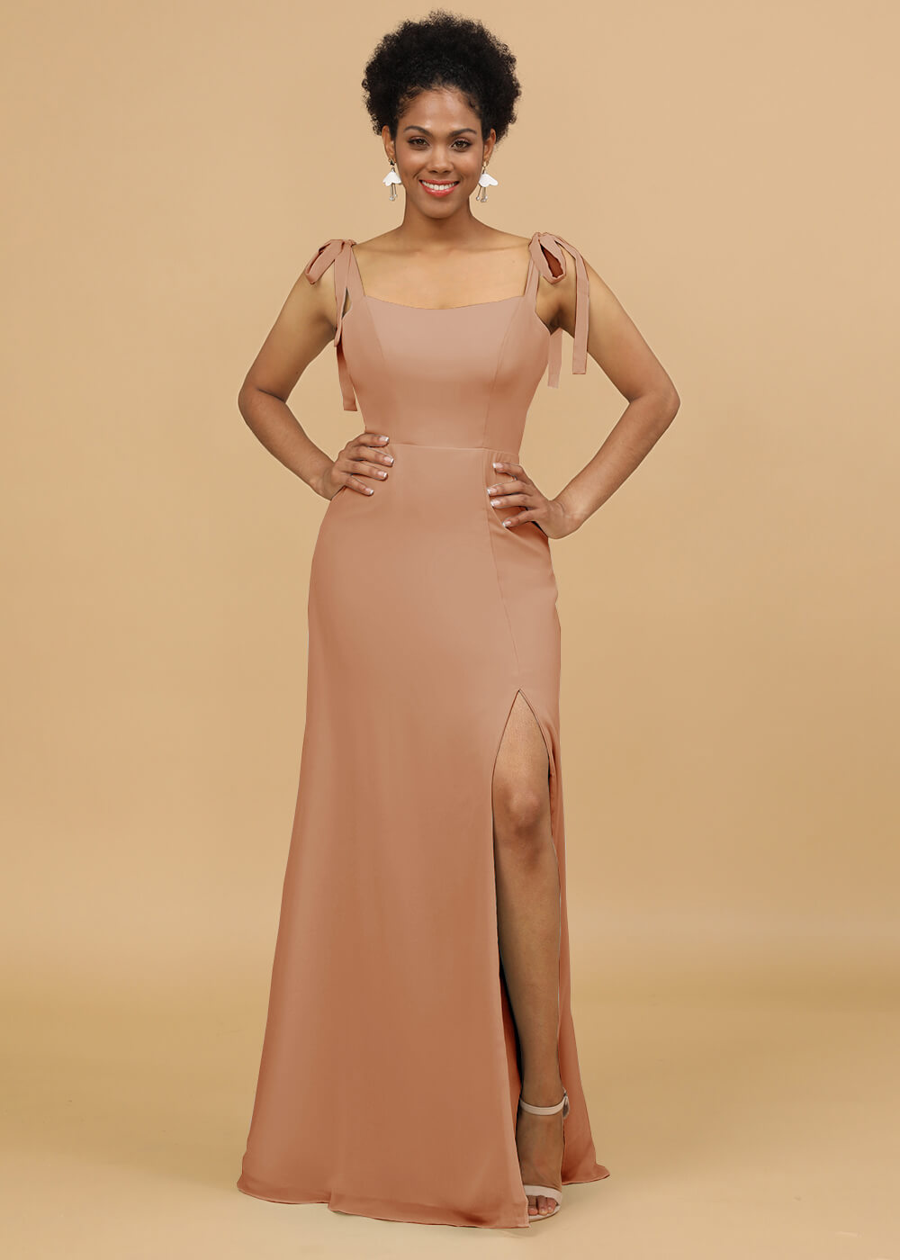Sheath Spaghetti Strap Bridesmaid Dress with Slit