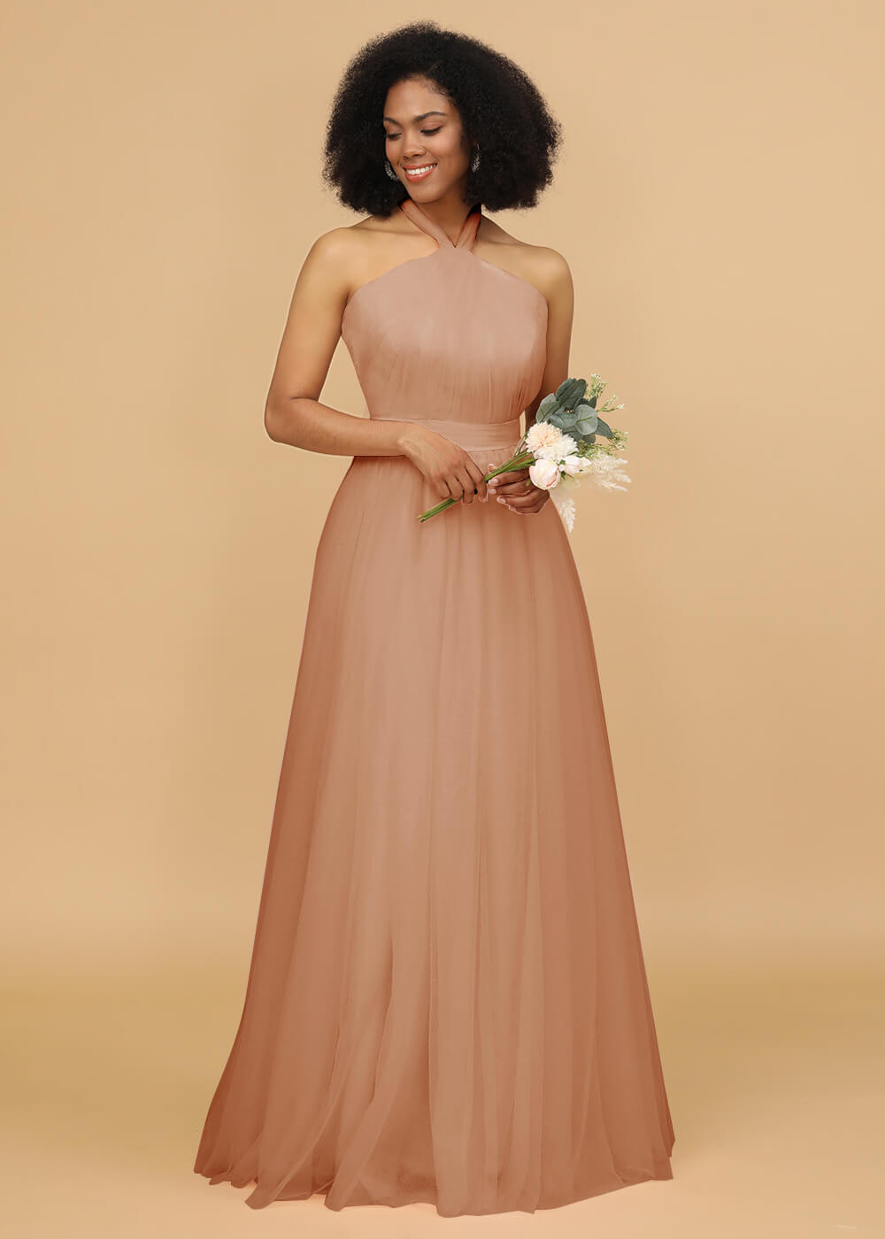 Halter Neck Tulle A-line Bridesmaid Dress