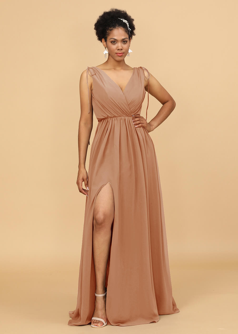 Long A-line V-neck Bridesmaid Dress with Slit