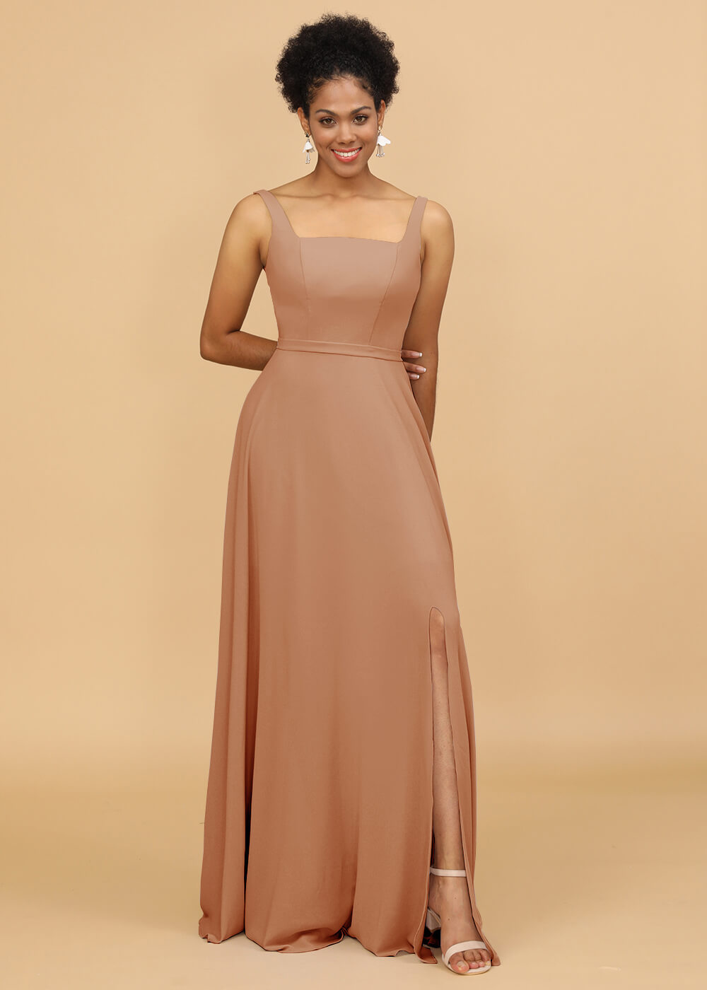 Square Neck A-line Chiffon Bridesmaid Dress