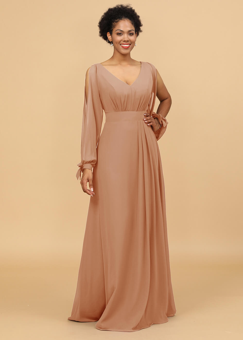 Long Sleeves A-line Chiffon Bridesmaid Dress