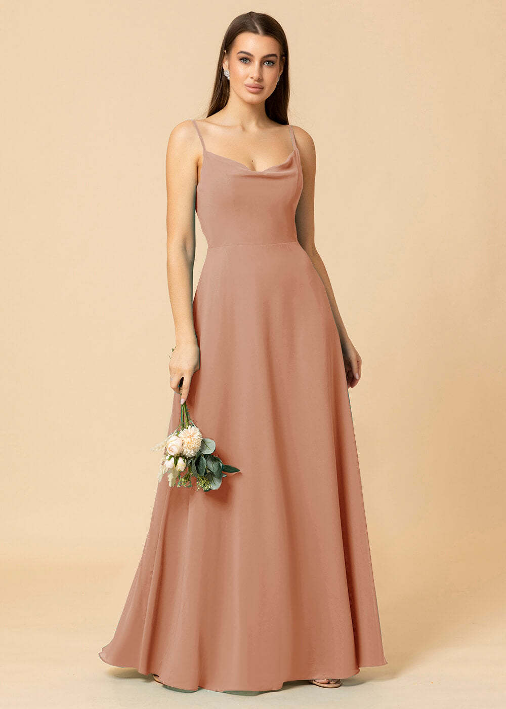 Cowl Neck Strap Chiffon Maxi Bridesmaid Dress