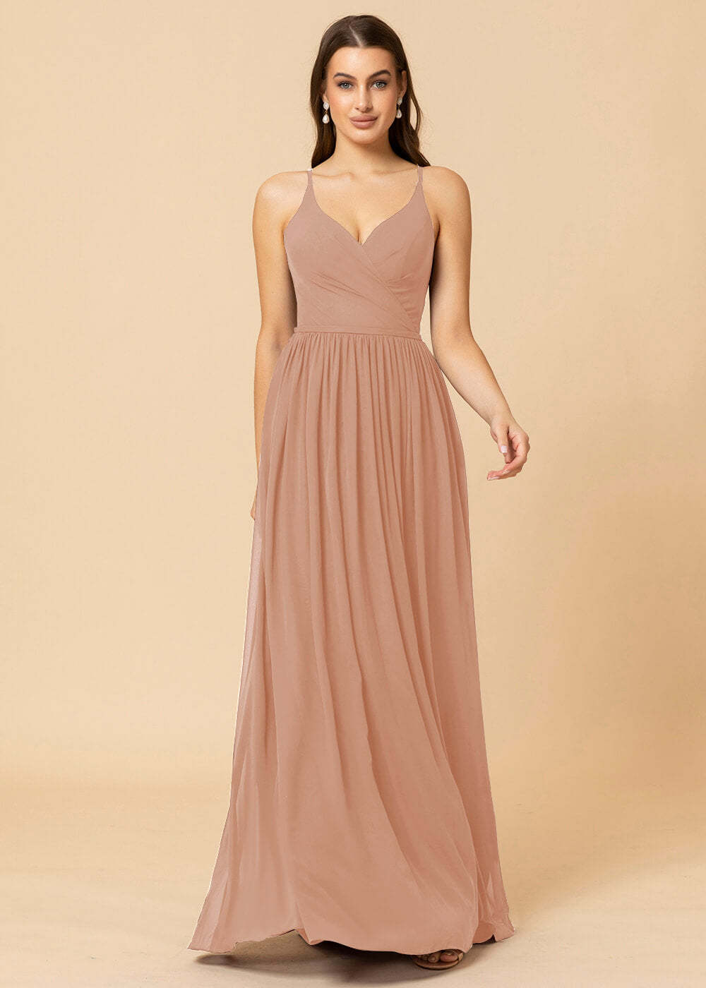 V-neck A-line Back Detail Chiffon Bridesmaid Dress