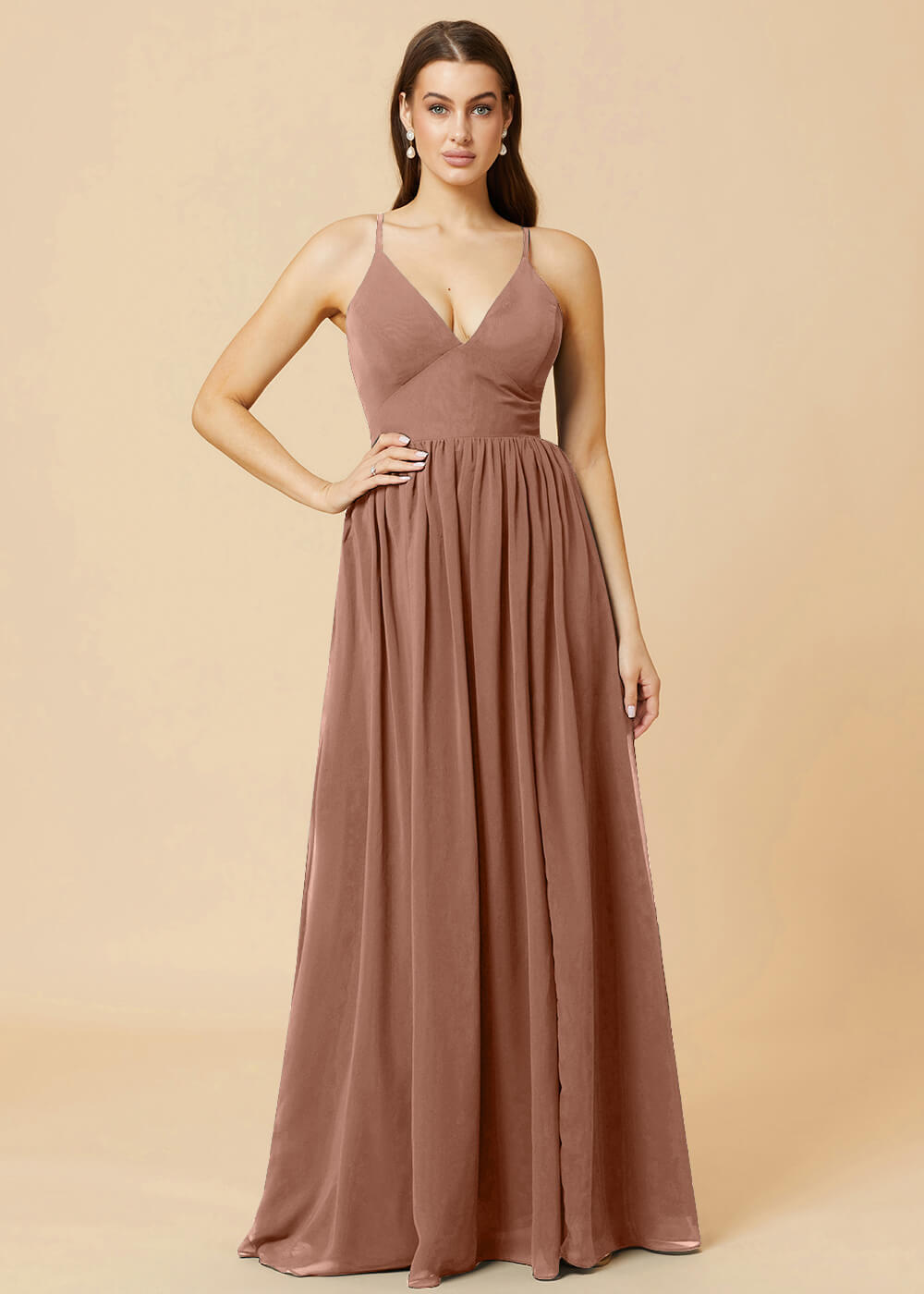 Deep V-neck Tie Back A-line Chiffon Bridesmaid Dress