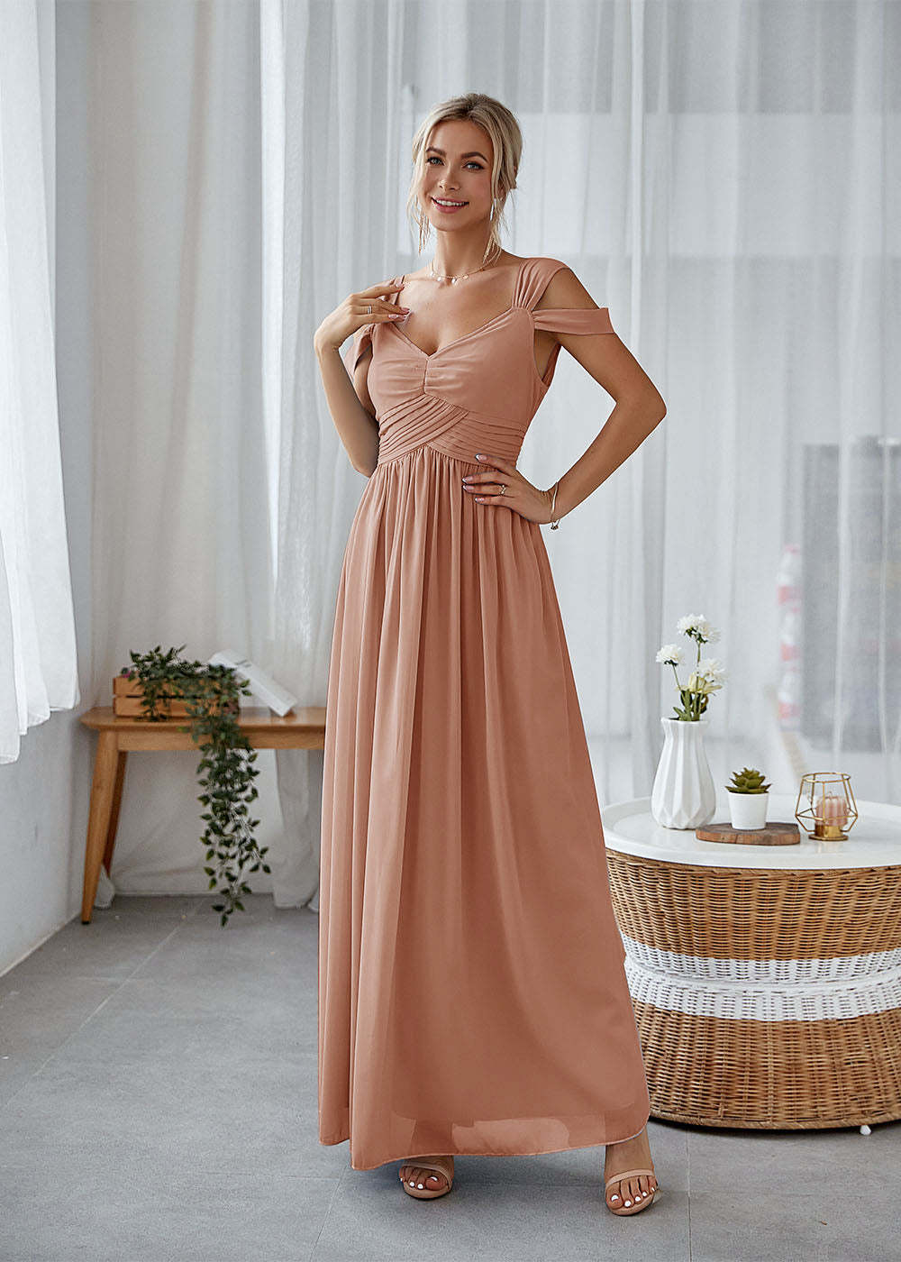 A-line Straps Maxi Dress