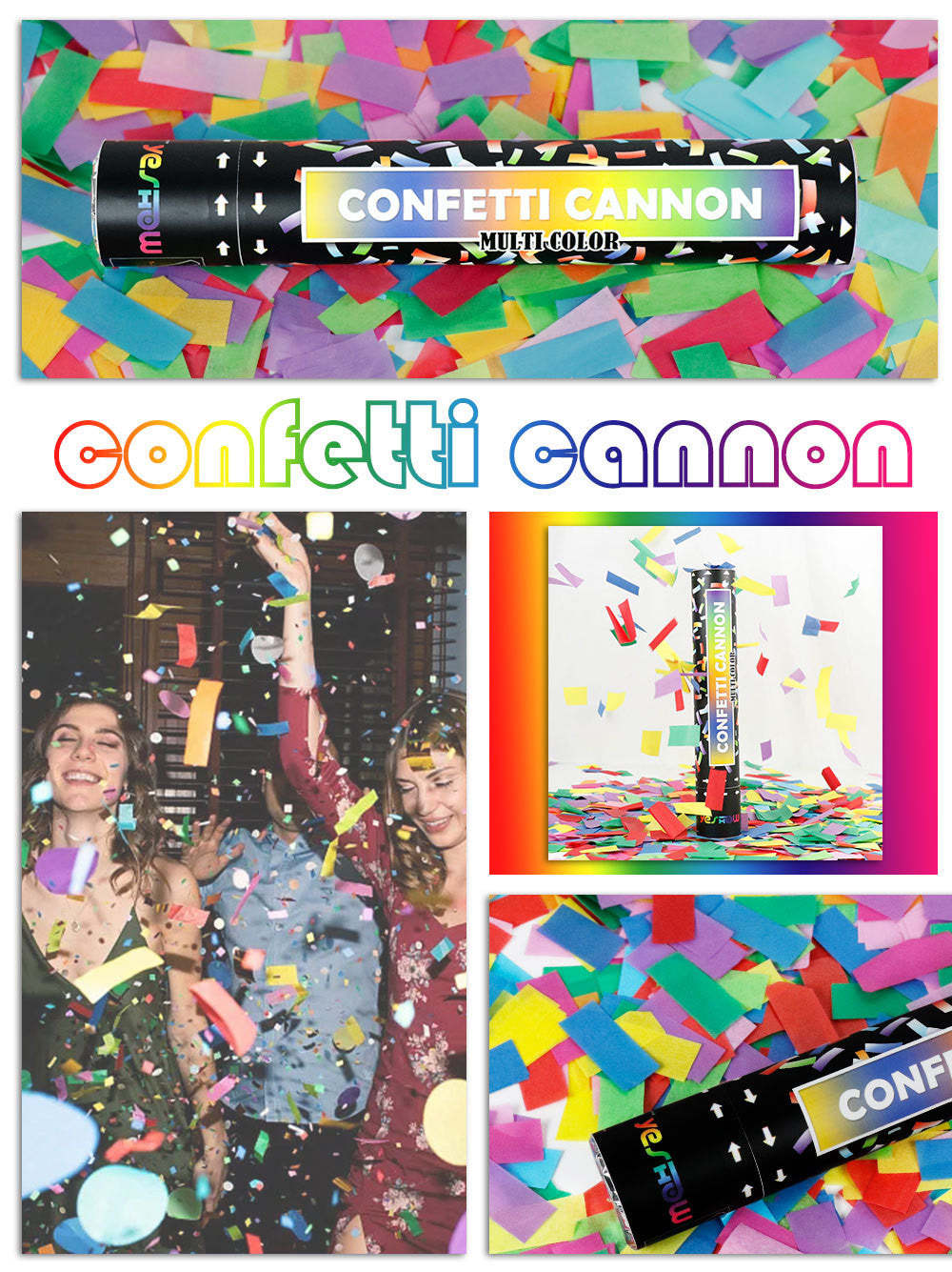 Multicolor Handheld Confetti Popper Cannon 12" (Set of 2)