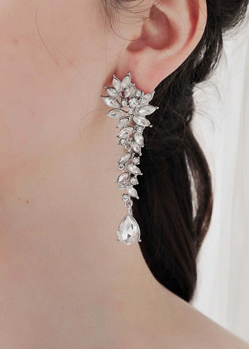 Shine Rhinestones Long Drop Earrings