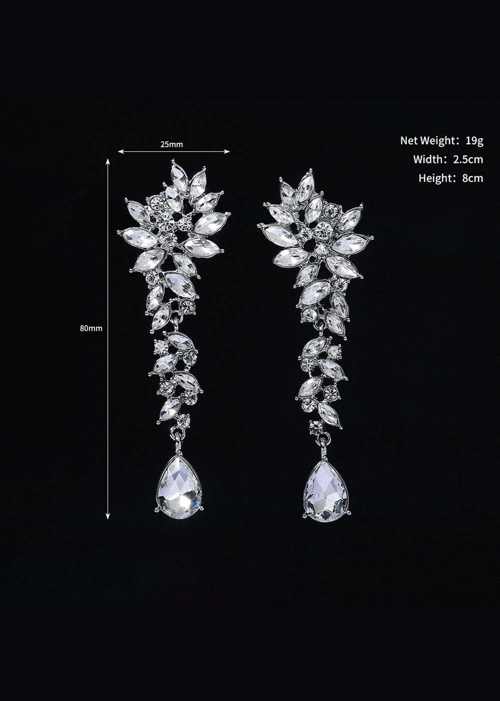 Shine Rhinestones Long Drop Earrings