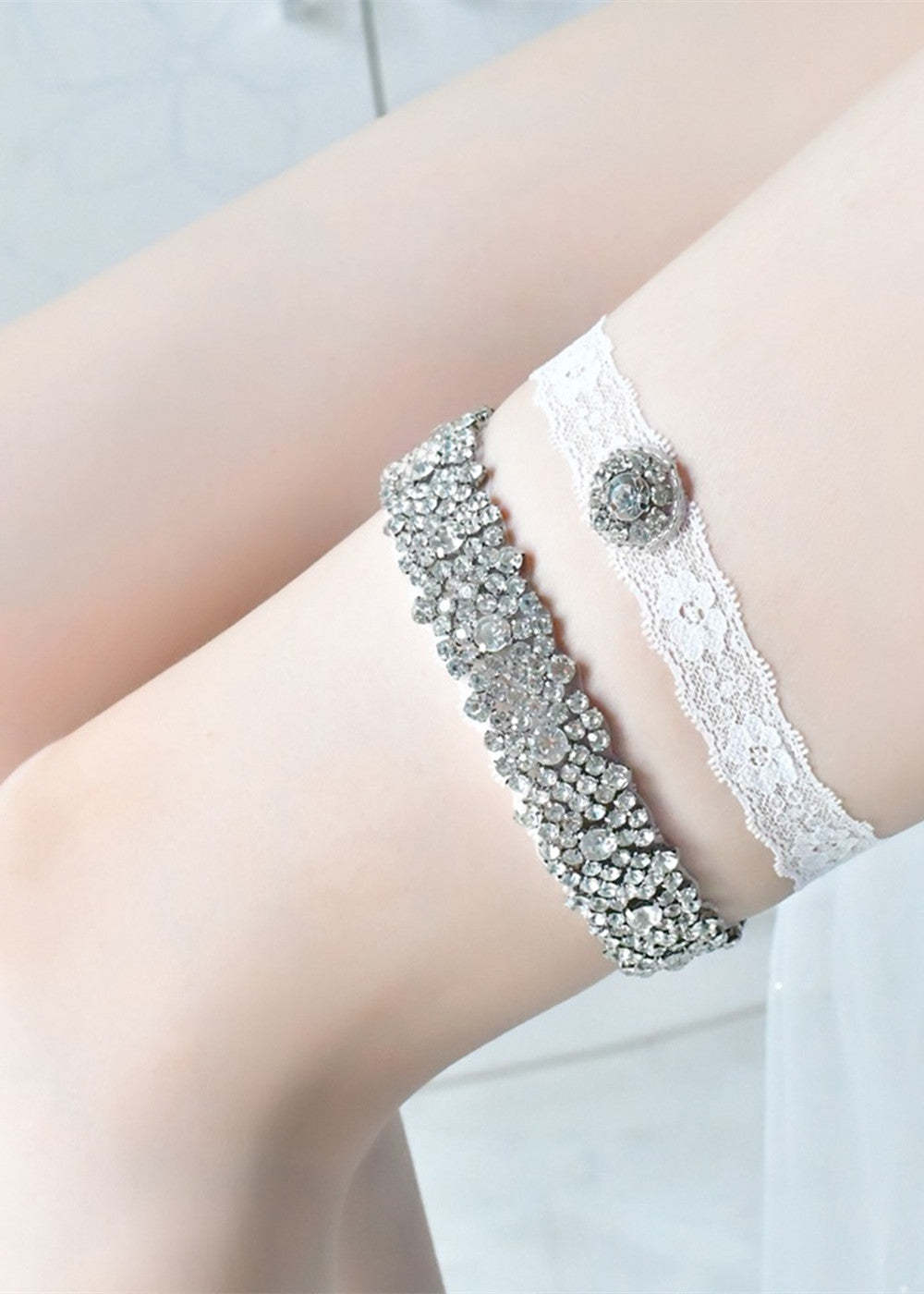 Lace and Crystal Wedding Garter Set