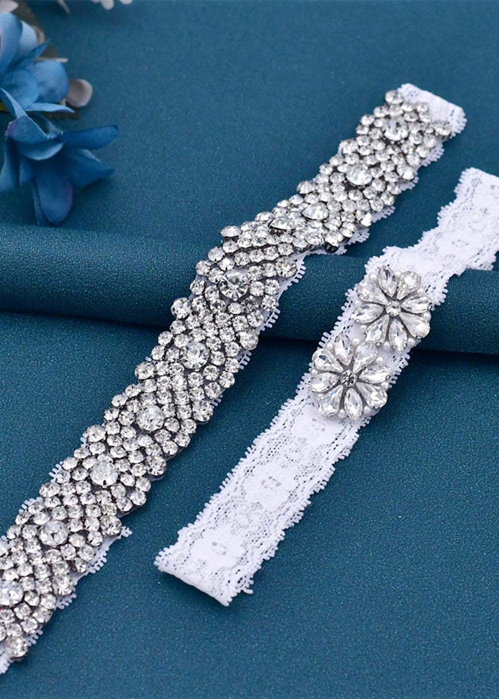 Lace and Crystal Wedding Garter Set
