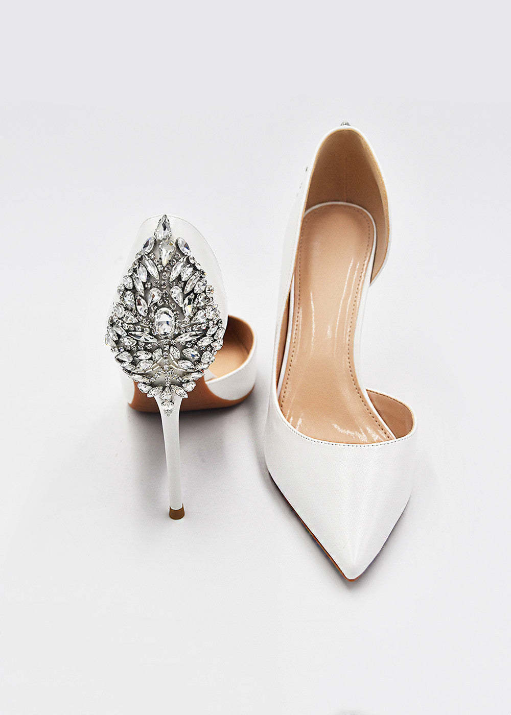 High Heel White Crystal Pointed Toe Wedding Shoes