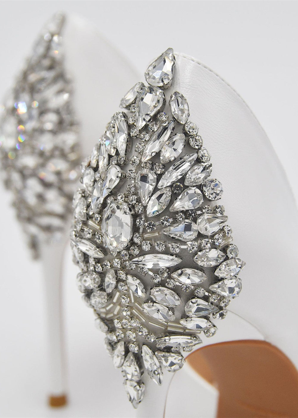 High Heel White Crystal Pointed Toe Wedding Shoes