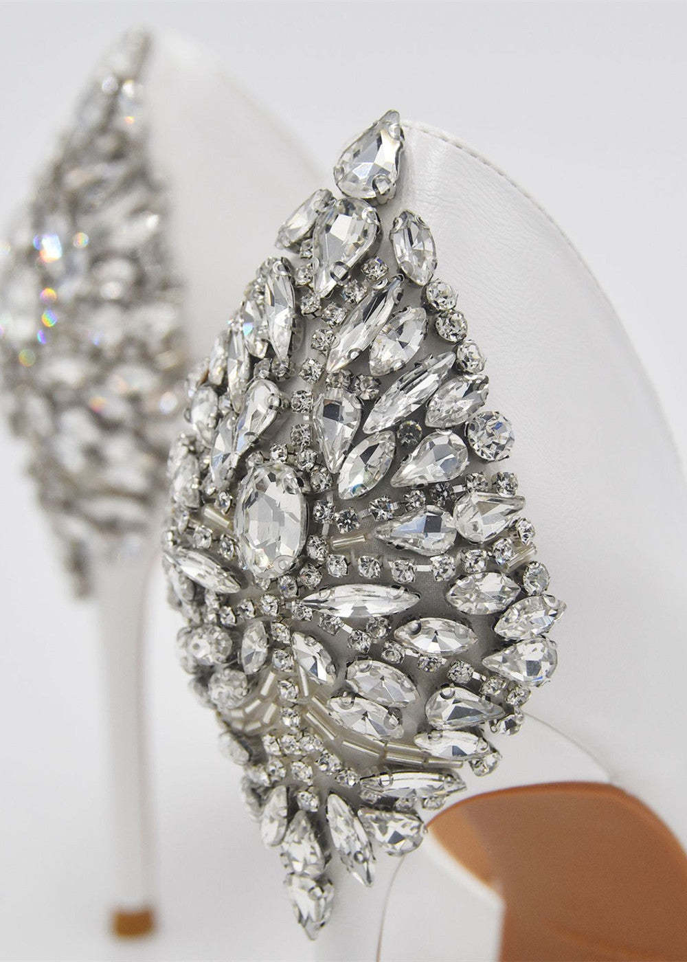 High Heel White Crystal Pointed Toe Wedding Shoes