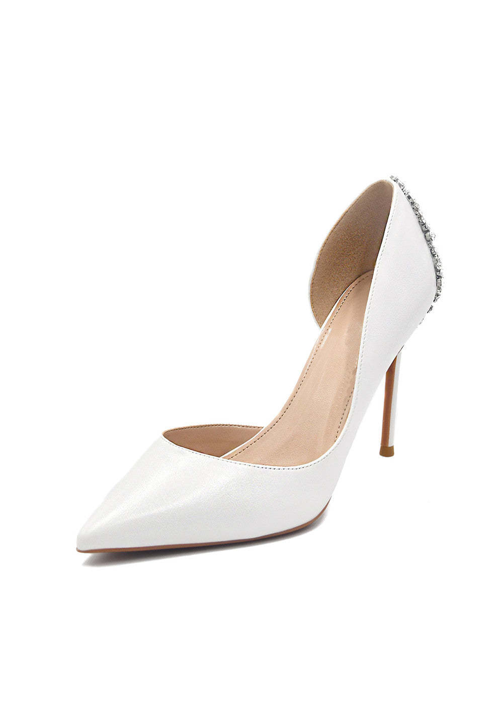 High Heel White Crystal Pointed Toe Wedding Shoes