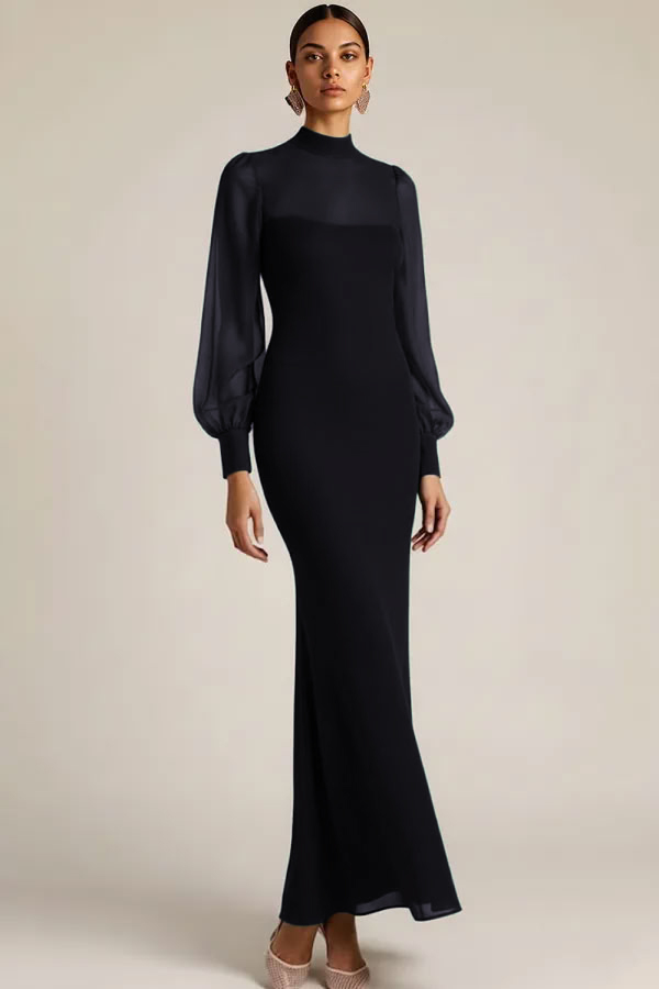 Emerald Green High Neck Mermaid Long Sleeves Wedding Guest Dress