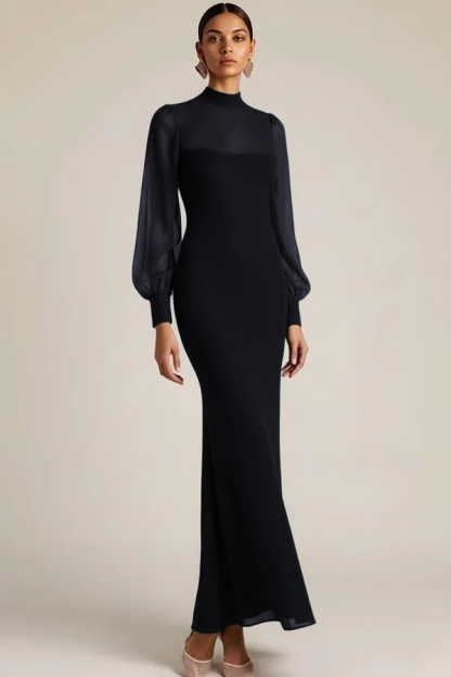 Emerald Green High Neck Mermaid Long Sleeves Wedding Guest Dress