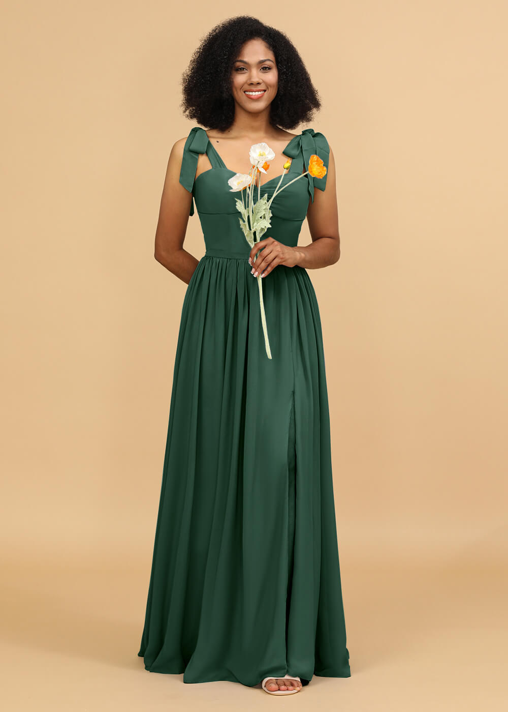 Long A-line Chiffon Strap Bridesmaid Dress