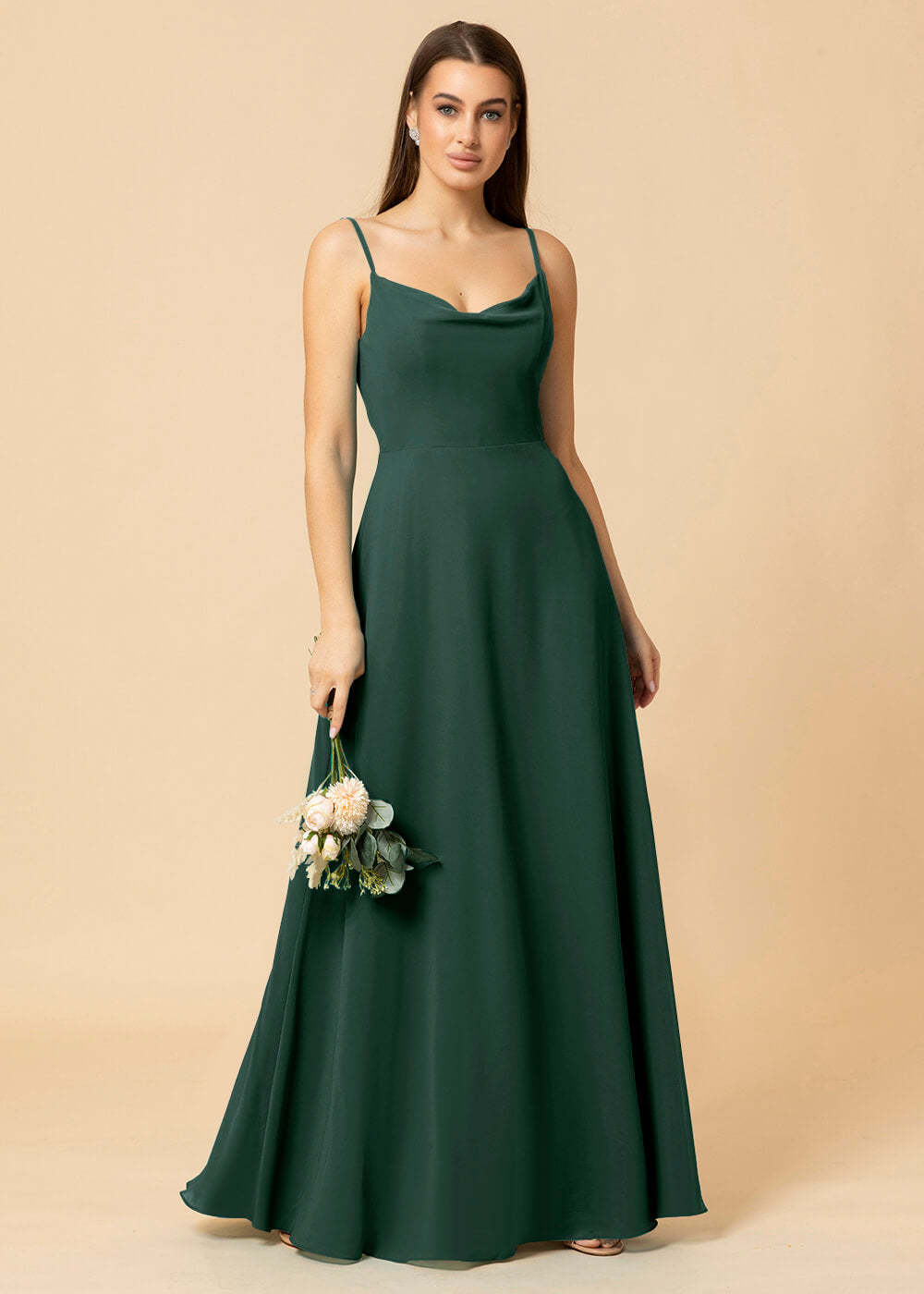Cowl Neck Strap Chiffon Maxi Bridesmaid Dress