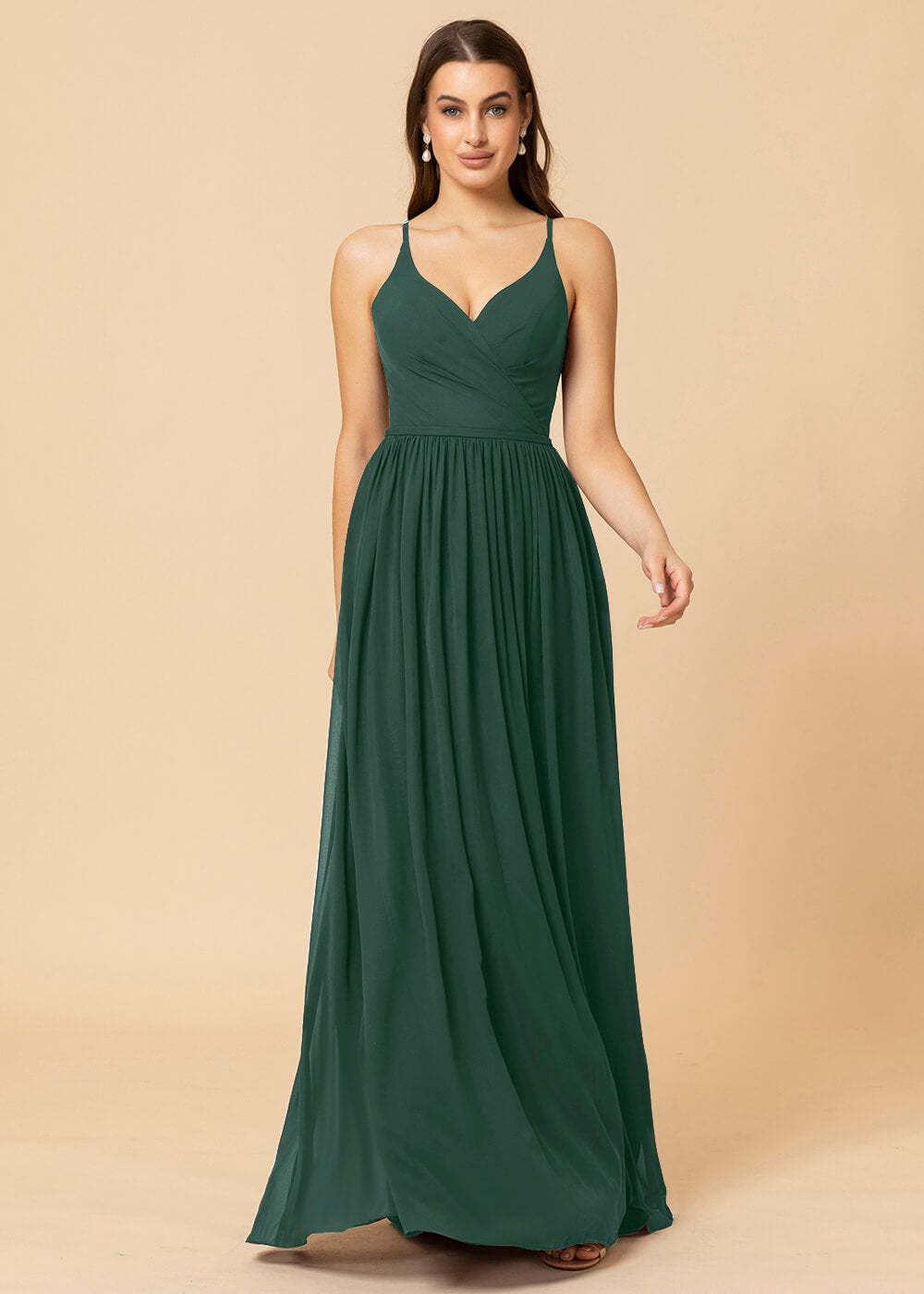 V-neck A-line Back Detail Chiffon Bridesmaid Dress