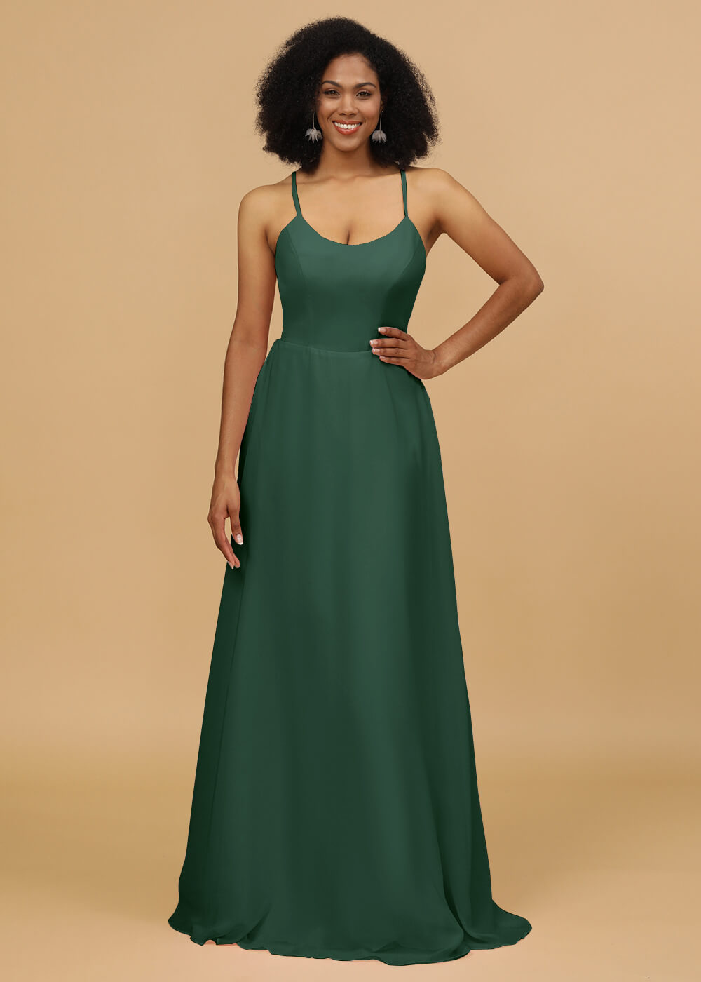Scoop Neck Strap Chiffon Bridesmaid Dress