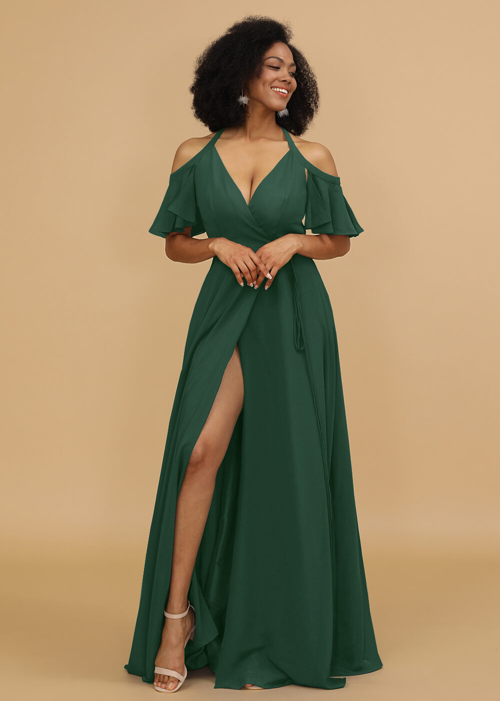 Ruffles Sleeves A-line Wrap Bridesmaid Dress