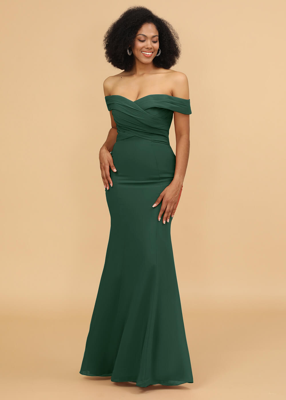 Off the Shoulder Trumpet Chiffon Bridesmaid Dress