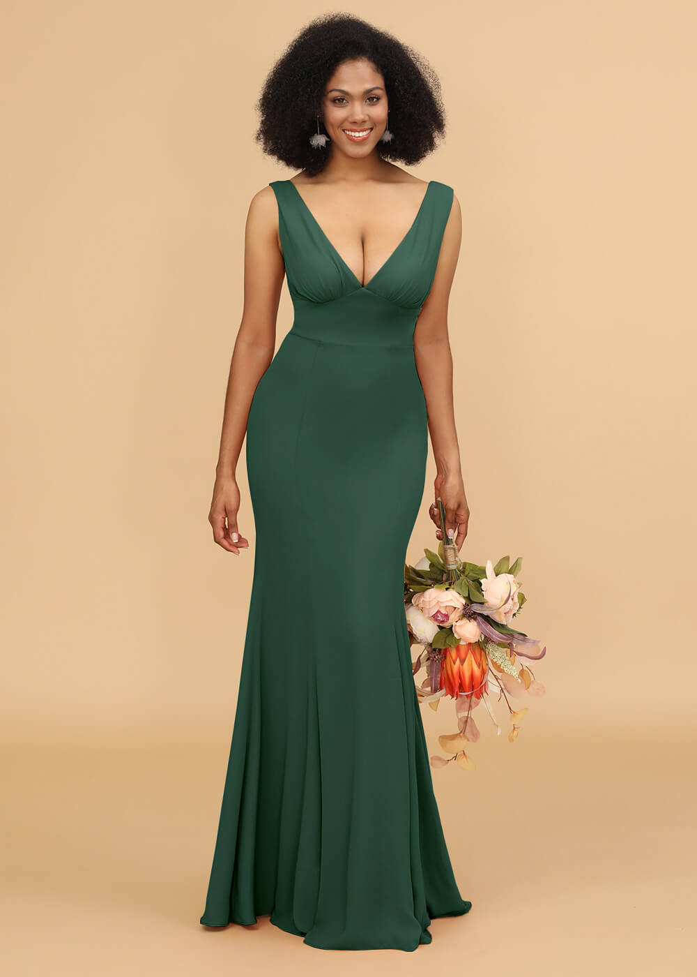 V-neck Trumpet Long Bridesmaid Dress