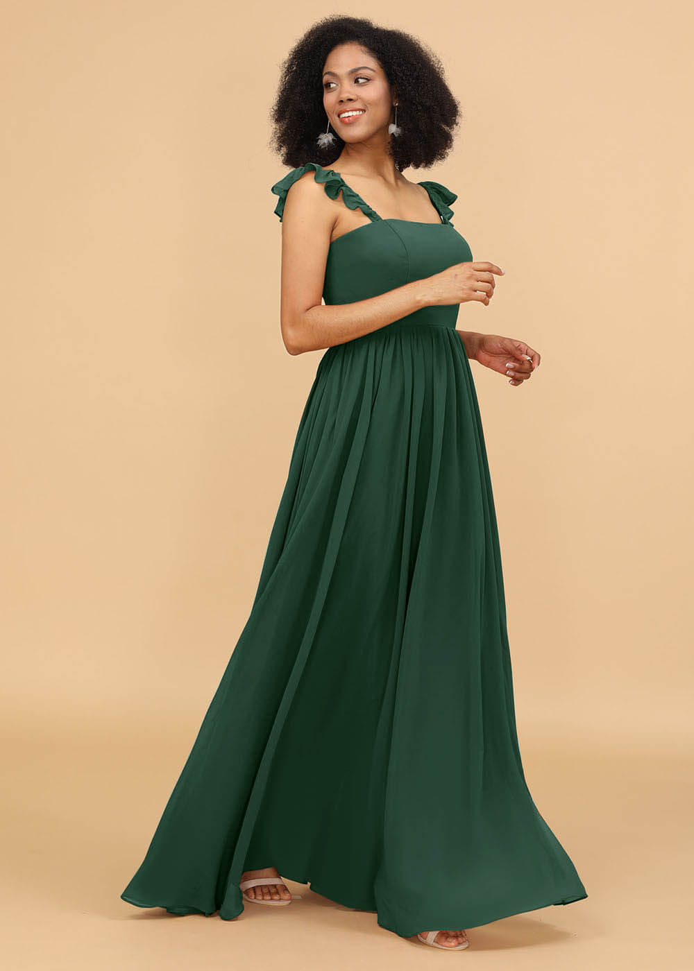A-line Square Neck Straps Bridesmaid Dress