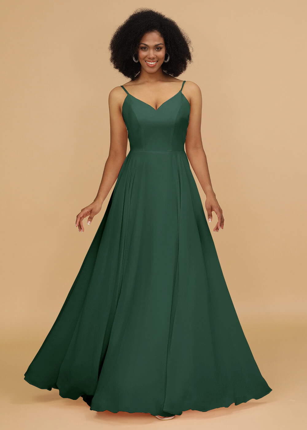 Chiffon V-neck Spaghetti Strap Bridesmaid Dress