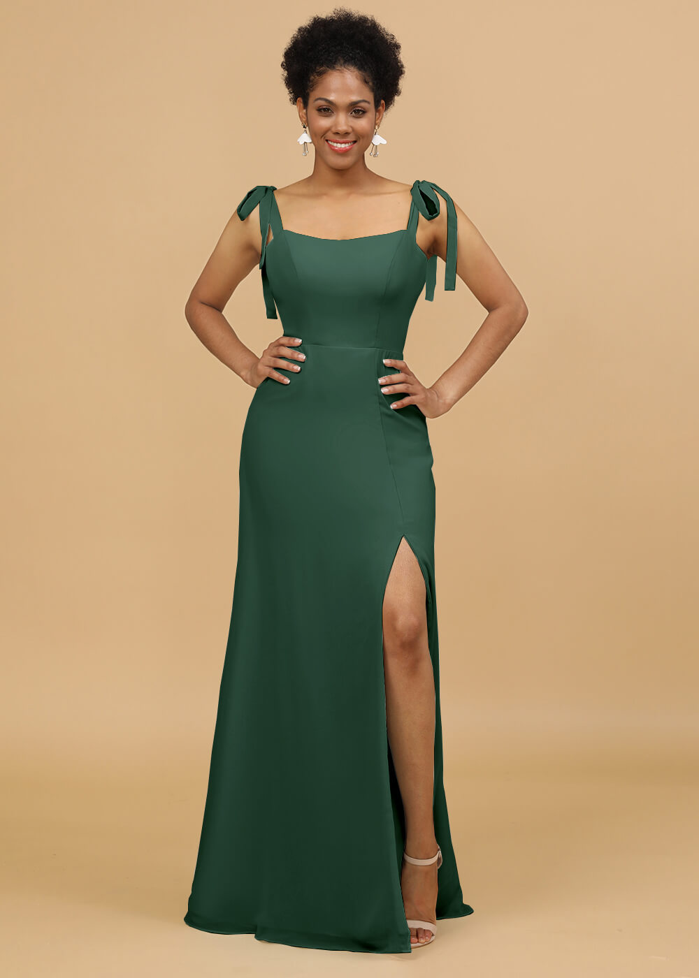 Sheath Spaghetti Strap Bridesmaid Dress with Slit