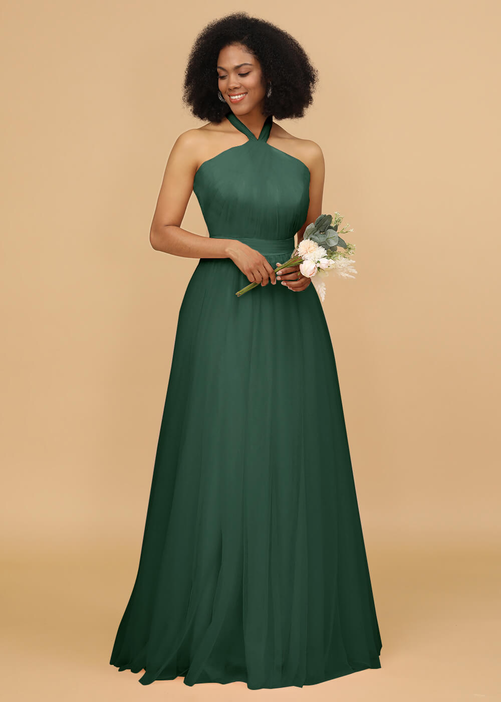 Halter Neck Tulle A-line Bridesmaid Dress