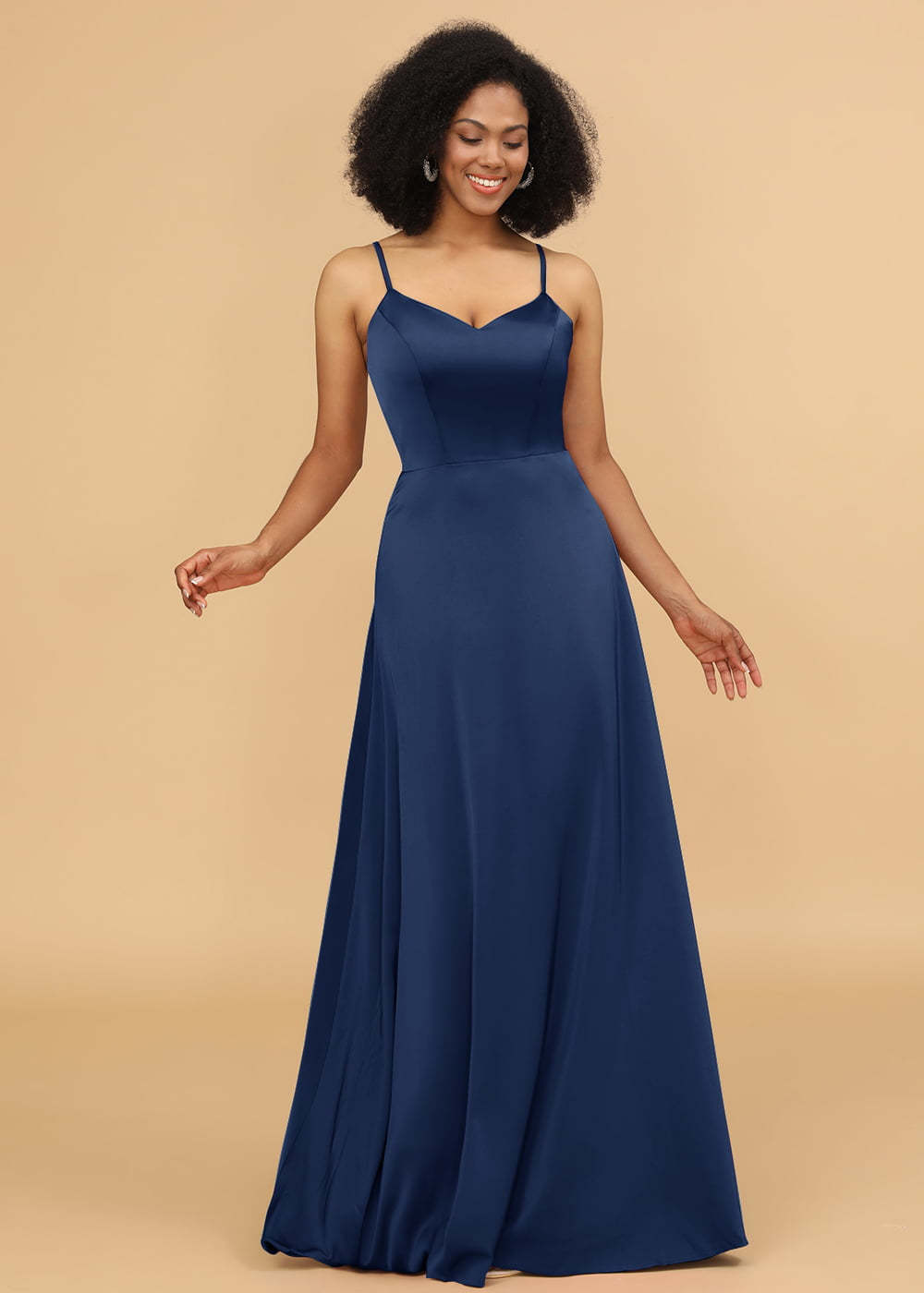 Satin V-neck Spaghetti Strap Bridesmaid Dress