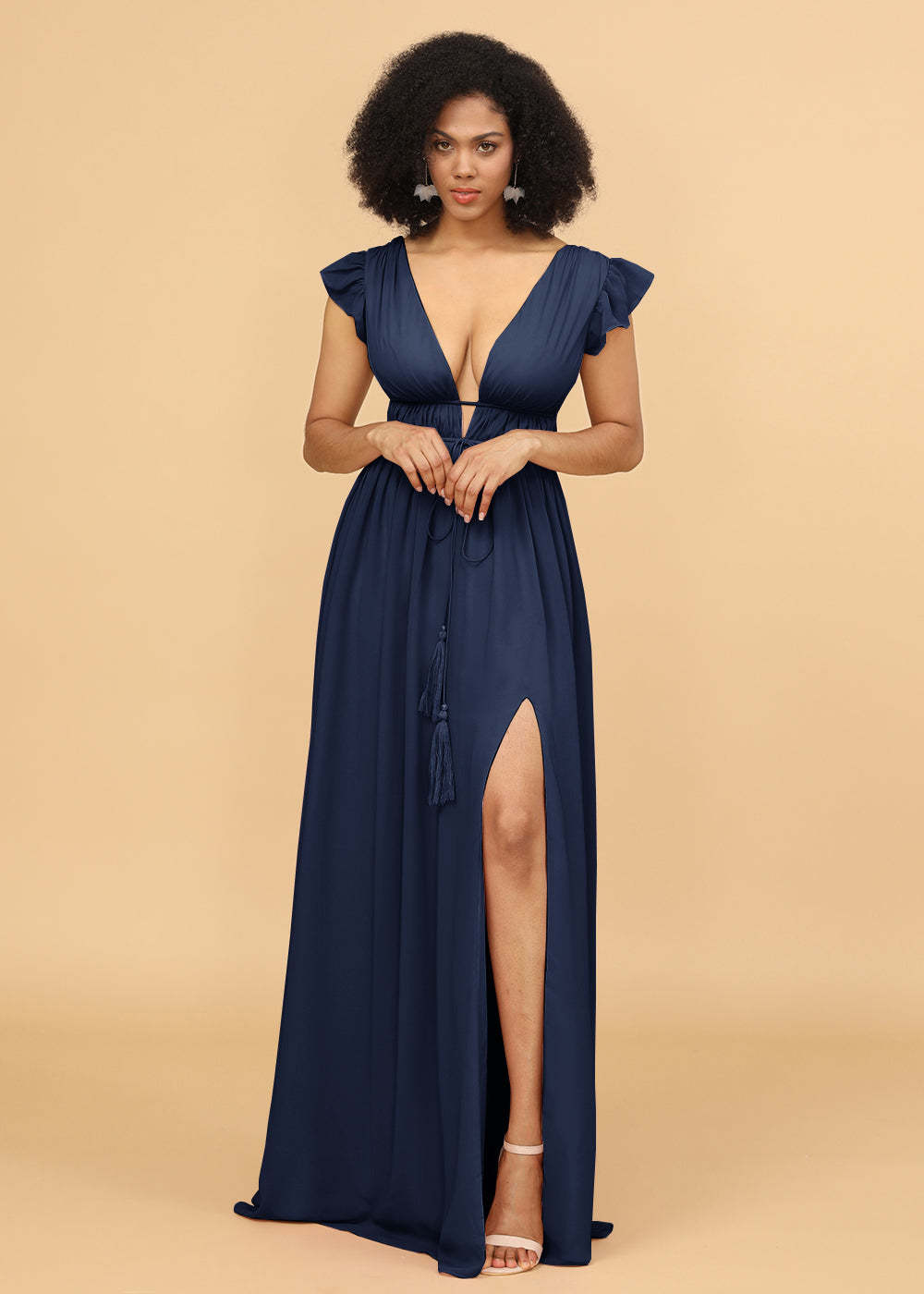 Long V-neck Bridesmaid Dress with Split