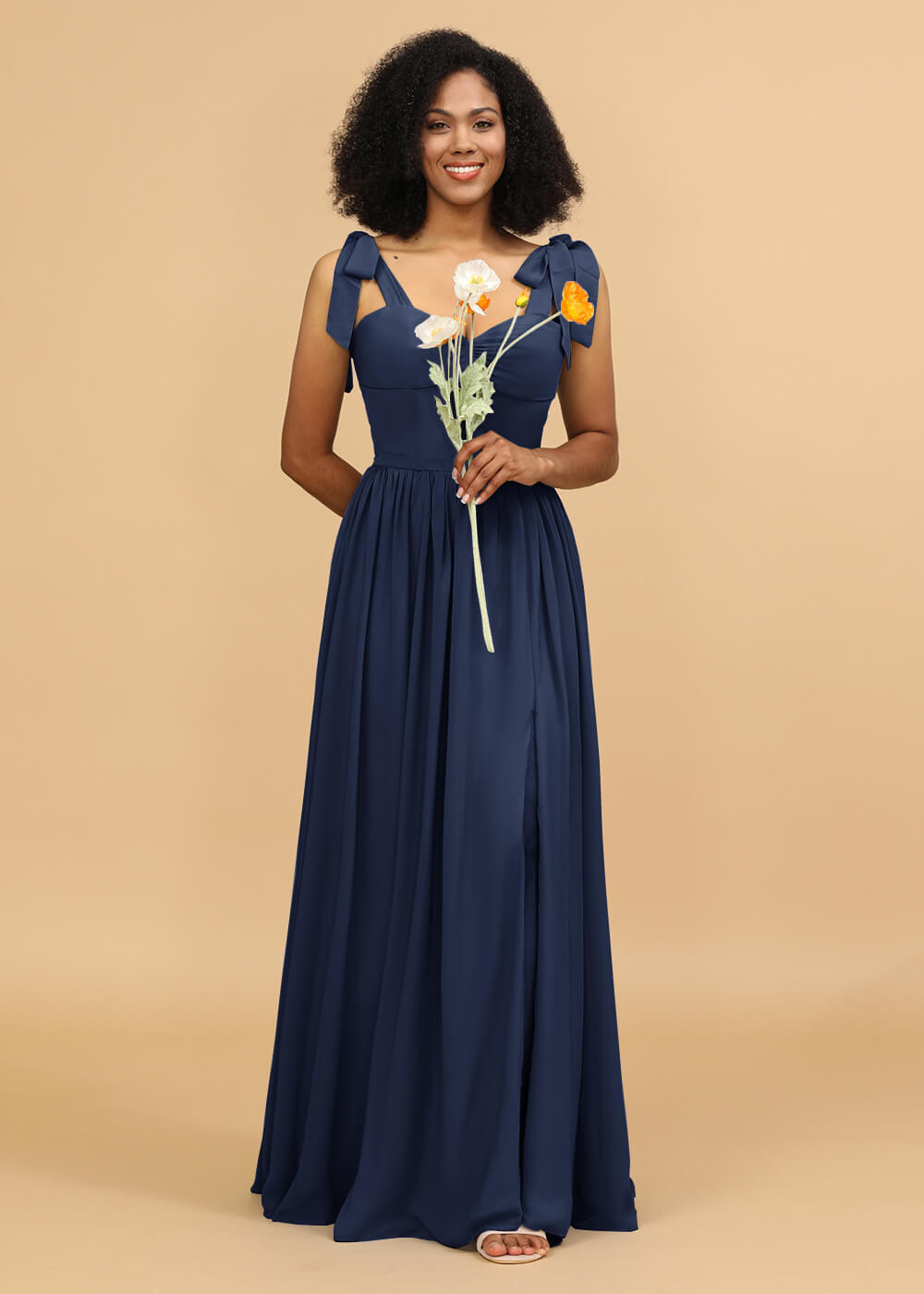 Long A-line Chiffon Strap Bridesmaid Dress