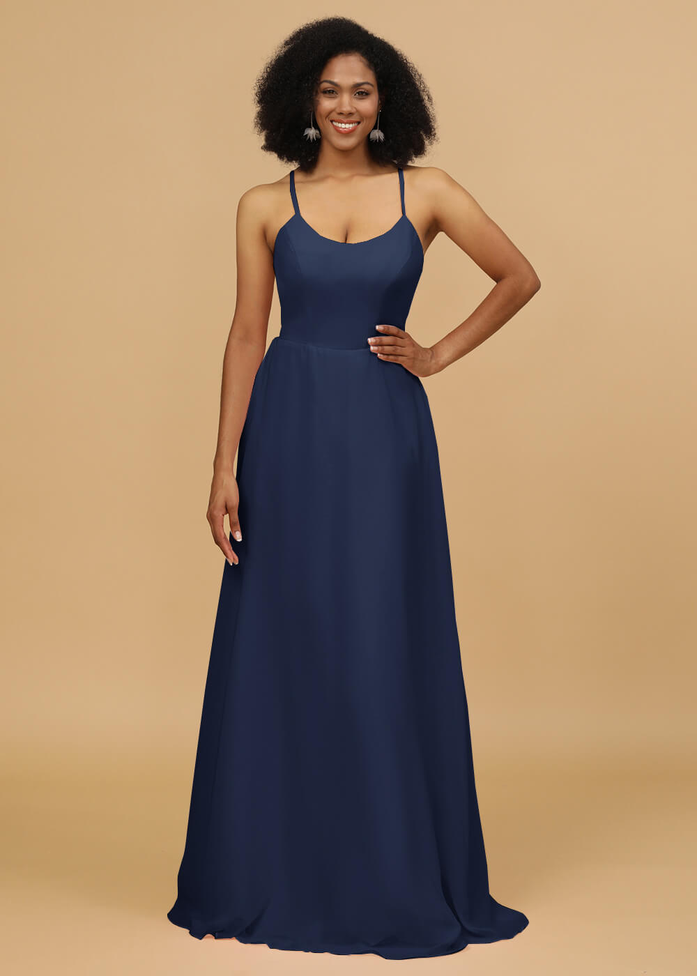 Scoop Neck Strap Chiffon Bridesmaid Dress