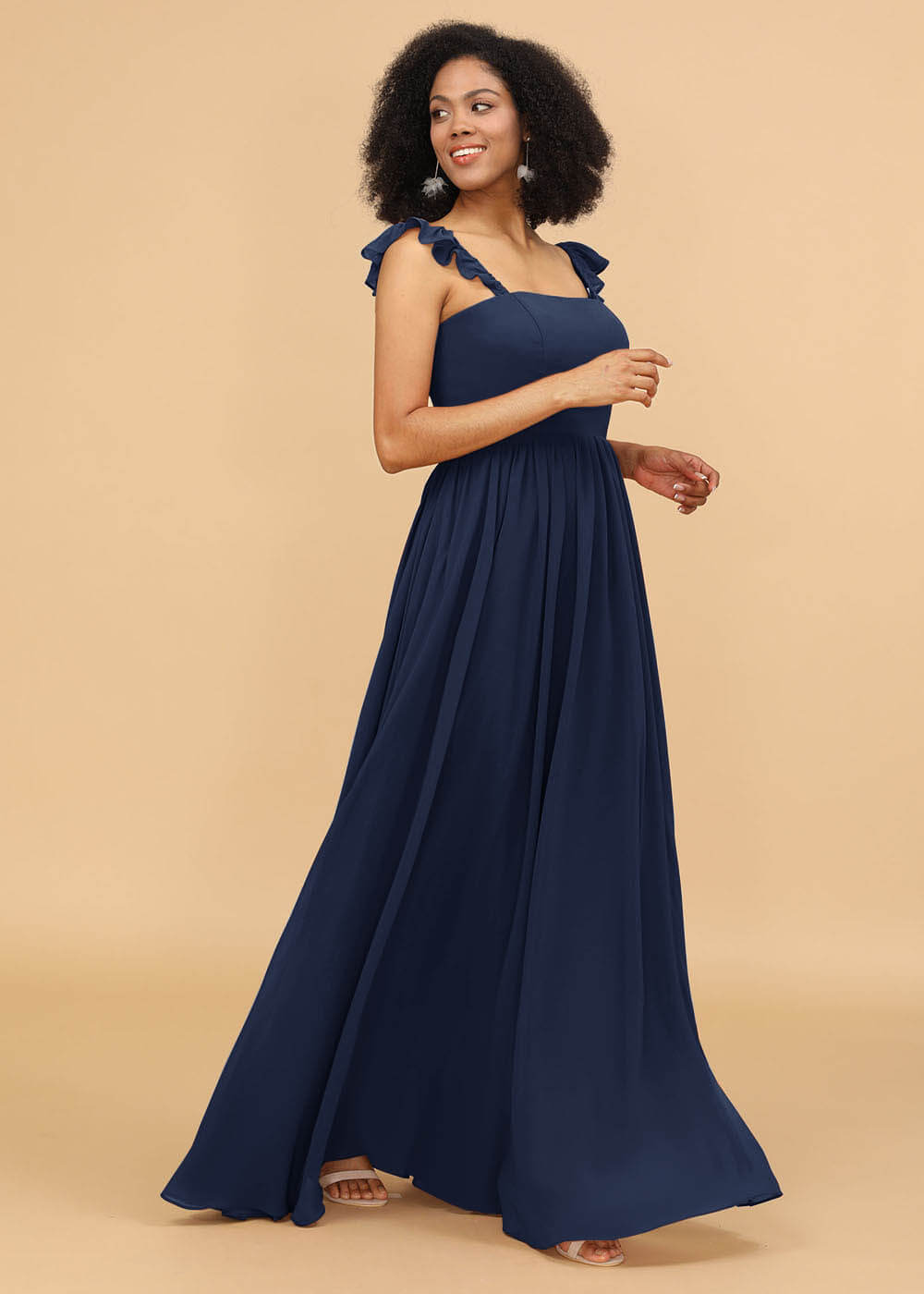 A-line Square Neck Straps Bridesmaid Dress